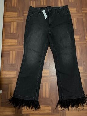 White House Black Market Black Wide-Leg Jeans with Feather Hem